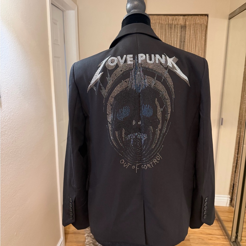 Zadig & Voltaire Black Blazer with Silver and Blue Skull Design - Picture 3 of 6